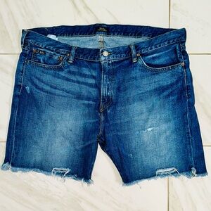 Polo Ralph Lauren Shorts Mens 42 Blue Sullivan Slim Cutoff Distressed Denim